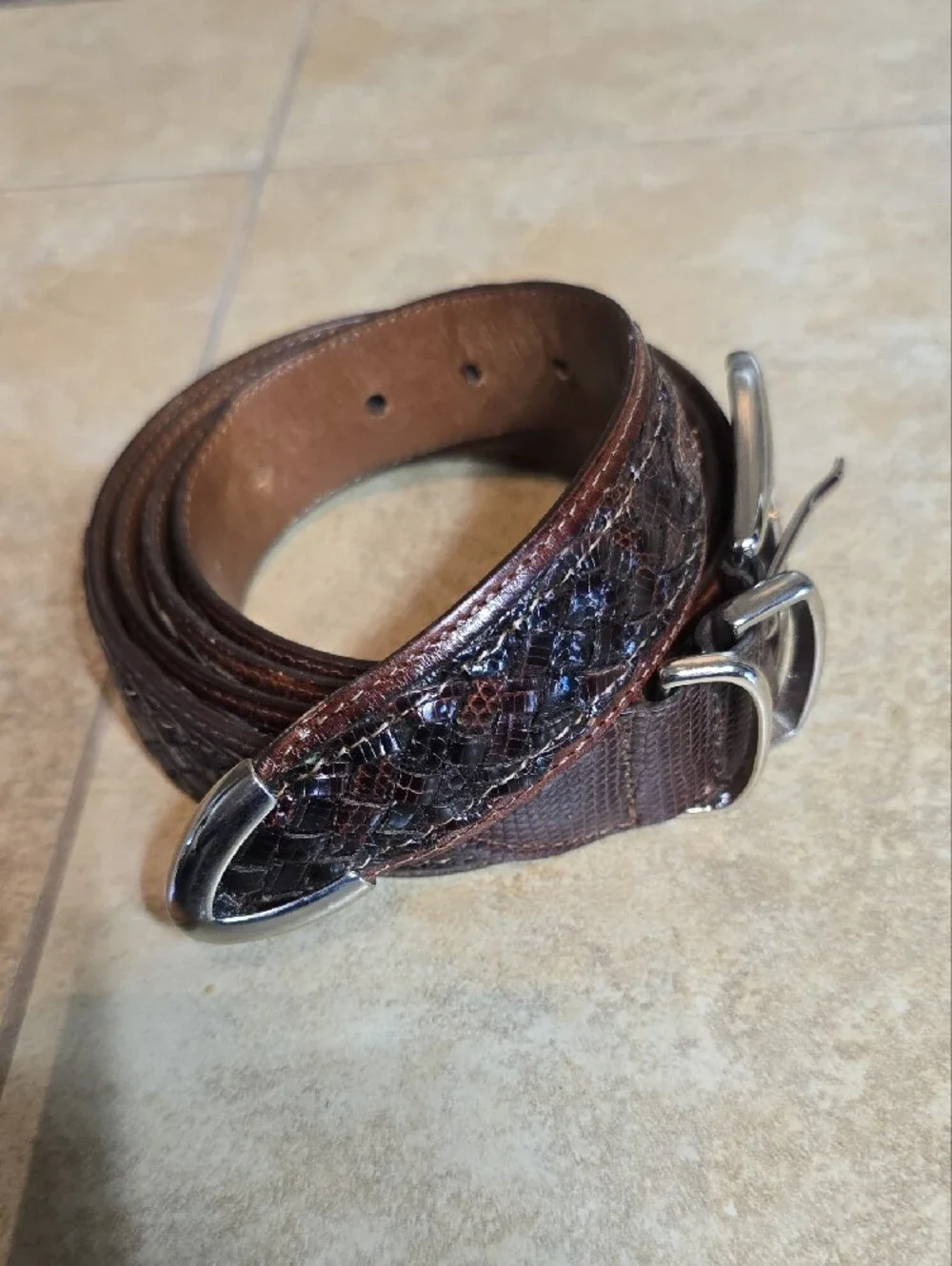Jos. A. Bank Brown Ringmark Lizard Belt with Silver Buckle 48
